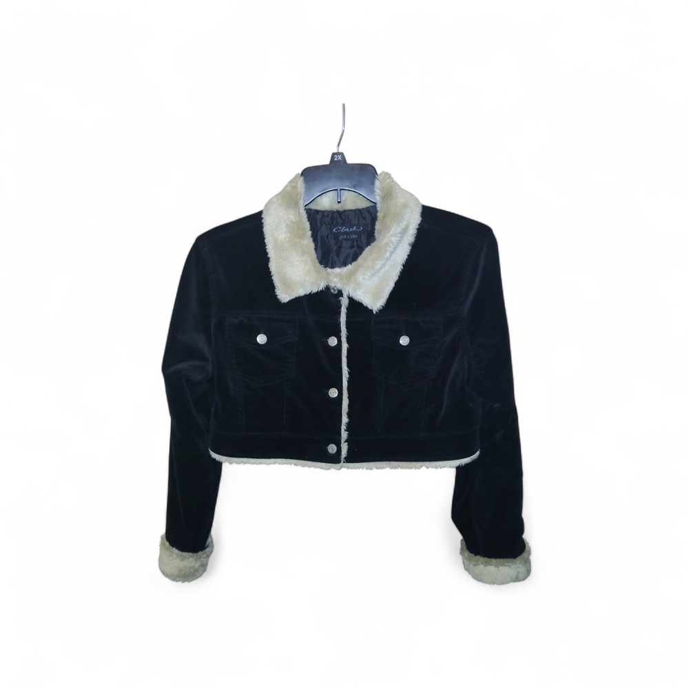 Chic Jeans Black & Cream Crop Bomber Jacket